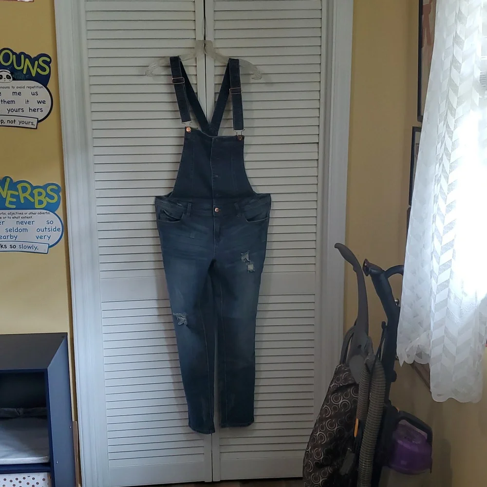 Denim Overalls W/ Rose Gold Hardware. - Picture 3 of 10